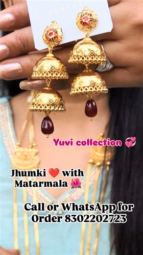 Yuvi Suits on Instagram: "Jhumki with Matarmala ❤️ gold Polish high quality 🤩 Book your order fast 8302202723 #jewelry #jhumki #trending #viral #trendingreels"