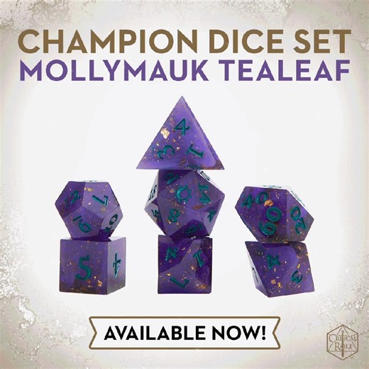 Critical Role on Instagram: "NEW CHAMPIONS ARRIVE AT THE TABLE 🎲 🔥 Power up your math rocks with Exandria's most legendary heroes - all-new Champion Dice Sets celebrating Fjord Stone, Yasha Nydoorin, and Mollymauk Tealeaf are here! Draw on the swirling might of the sea, roll with storm-blessed grace, and court a little chaos at your next game night with these gorgeously detailed, sharp-edged dice! FIND YOURS TODAY ⬇️ 🇺🇸 http://shop.critrole.com 🇬🇧 http://shop.critrole.co.uk 🇨🇦 http://can