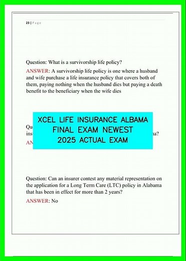 XCEL LIFE INSURANCE ALBAMA FINAL EXAM NEWEST 2025 ACTUAL EXAM video