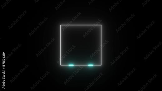 live streaming neon text frame animation. Neon glowing white color square rectangle picture frame icon animation border frame shape rotating display screen. on a black background