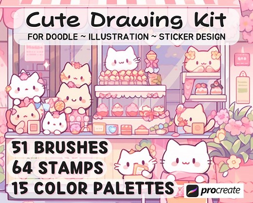 Procreate Kawaii Brush Set – 51 Brushes, 64 Animal Stamps & 15 Color Palettes (digital Download) - Etsy
