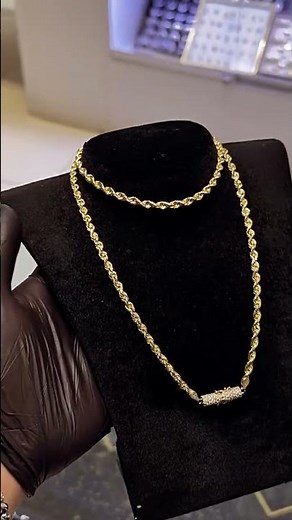 10K Gold Solid Rope Chain with Natural Diamond Lock #goldchains #goldchain #diamondchains