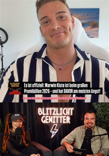 @Marwin Klute ist beim großen Promibüßen 2026 dabei! Wir durften kurz vor seinem Einzug in die Show exklusiv mit ihm über seine Vorbereitung & das baldige Aufeinandertreffen mit @Olivia Jones & Family💋 sprechen. Ist Marwin bereit, Einsicht zu zeigen? Das seht ihr ganz bald bei @Joyn & @ProSieben ⚡️ Das ganze Interview hört ihr in unserer Podcast-Folge am Donnerstag um 0 Uhr auf allen Plattformen #blitzlichtgewitter #realitytv #interview #promibüßen #joyn