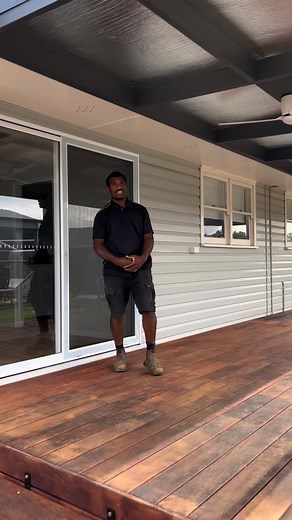Decking, pergola, steps, handrail, So I built the deck. I had to remove some asbestos to install the sliding door built to pergola and also installed a trim deck roof on it and gutter which was connected to the existing stormwater. I decided to paint the whole structure myself as well and the client will be oiling the deck themselves .#carpentry #deck #pergola | ajs_carpentry_