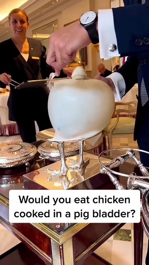 Delicious French Cuisine: Chicken Cooked in Pig's Bladder