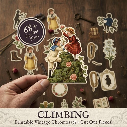 Printable Vintage Climbing Chromos Bundle | Ephemera Cut Outs | Mountaineering Craft Activity | Digital Chromolithography - Etsy