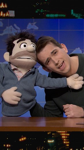 @andrewdismukes (and his puppet dad) stop by the desk | Saturday Night Live