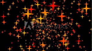 Glowing flying star animation on black background. night sky star dust falling. Looping shinny stars animation.