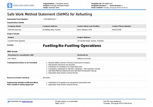 Fuelling and Re-Fuelling Operations Safe Work Method Statement (Free)