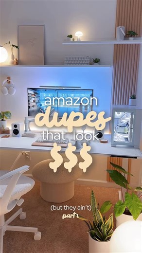 ani on Instagram: "we love a good dupe 😌✨ sharing a second part to this video since there are so many great dupes you can find in Amazon. I can also share dupes I’ve found online in other websites if you’re interested 👀 I have a lot of good dupes that are a little higher on the budget scale but definitely significantly lower than the originals! Let me know in the poll below if you’d be interested in getting that list! 🌱 desk setup, home office, cozy vibes, lighting design, room inspo, room in