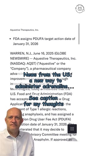 Professor Adam Fox OBE MA(Hons) Cantab., MSc, BS, DCH, FRCPCH on Instagram: "Many of you may already be aware that the landscape of anaphylaxis treatment is beginning to evolve, especially after years of minimal innovation. We’re anticipating the MHRA’s approval of EurNeffy, a nasal adrenaline device, this September, with potential access in the UK shortly after. During the EAACI conference, I had the opportunity to test out trainer devices provided by colleagues from Europe, which was an exciti