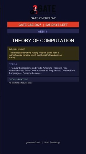 GATE 2027 Study Plan | Week 11 | Theory of Computation | 2026-06-21
