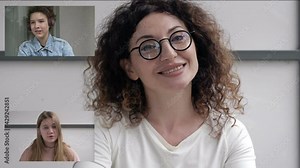 Remote lesson. Teacher leads a video lesson. Features of distance learning in the context of the coronavirus pandemic.