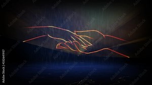 Computer simulation of an animated laser show on a water screen (based on a real laser show). Wedding theme