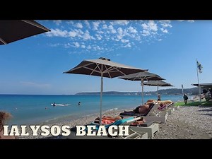Ialysos beach - Rhodes, Greece - beach walk [4k Ultra HD 60fps ]