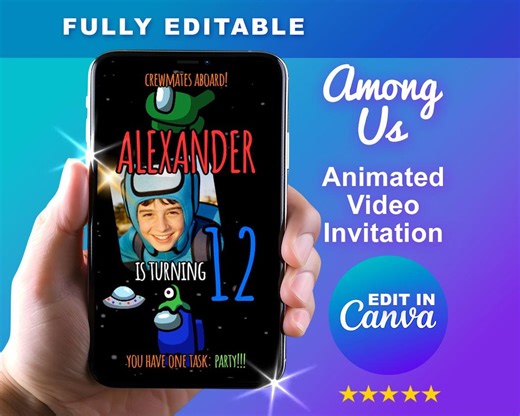 Among Us Editable Birthday Video Invitation, Edit in Canva, Instant Download - Etsy Canada
