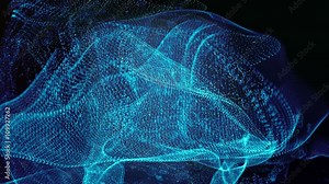 Seamless looping 3d animation of transparent digital blue liquid