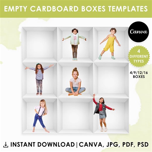 In the White Box Photography Template BUNDLE: Add Your Own Photo - 4/9/12/16 Box Collage (psd, Pdf, Canva) - Photo Box Grid Blank Template - Etsy