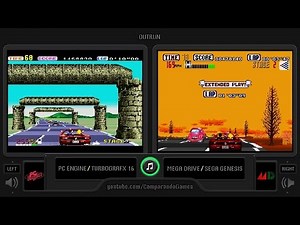 Outrun (Pc Engine vs Mega Drive) Side by Side Comparison (TurboGrafx 16 vs Sega Genesis)