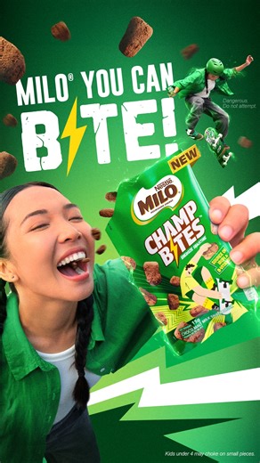 Your MILO® fave is in its snack era ⚡Take a bite of the NEW MILO® Champ Bites! Get yours now! Disclaimer: Kids under 4 may choke on small pieces. ASC Ref Code: N0196P080125M | MILO® Philippines