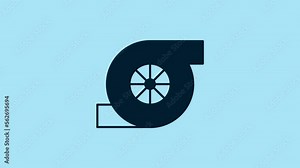 Blue Automotive turbocharger icon isolated on blue background. Vehicle performance turbo. Turbo compressor induction. 4K Video motion graphic animation
