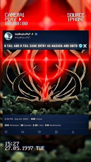 8 Tail And 9 Tail Same Entry As Madara And Obito 🥶☠️ #viral #anime