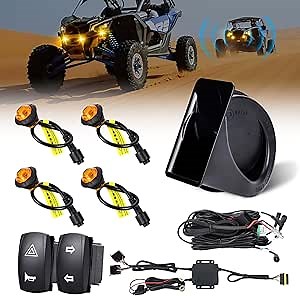 ATV Turn Signal Kit with Horn,Plug and Play UTV Universal Street Legal Turn Signal Blinker Kit,UTV Accessories Compatible with Polaris Ranger RZR, Can-Am, Kawasaki, Arctic Cat,Pioneer