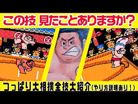 【ファミコン】 つっぱり大相撲の 技 全紹介！（隠し技も！）【紹介】押し出し・下手出し投げ・ぶれえんばすたあ など！