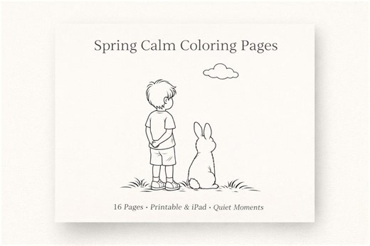 Spring Calm Coloring Pages for Kids | Quiet Nature Scenes | Bunny and Child | Easter Calm Coloring (ipad & Printable) - Etsy Canada