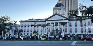 Protesters denounce Trump, Musk in ‘No Kings on President’s Day’ demonstration Monday at Florida Capitol