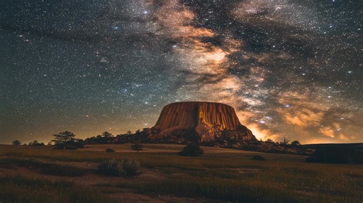 Milky way rising above the Devil's Tower in Wyoming, USA 🇺🇸 | Ethereal Earth