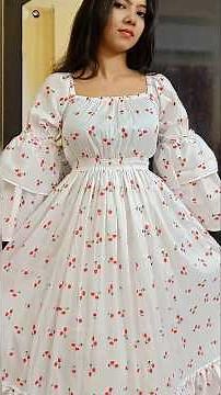 🍒Cherry Print Dress cutting & Stitching Tutorial