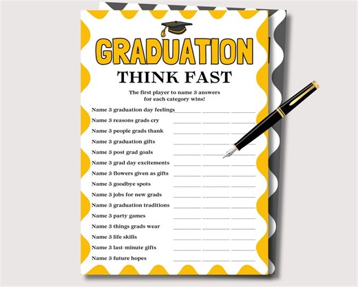 Graduation Think Fast Game, Fun Printable Graduation Party Game, Graduation Activity Think Quick Trivia Quiz, Grad Party Ice Breaker Game - Etsy