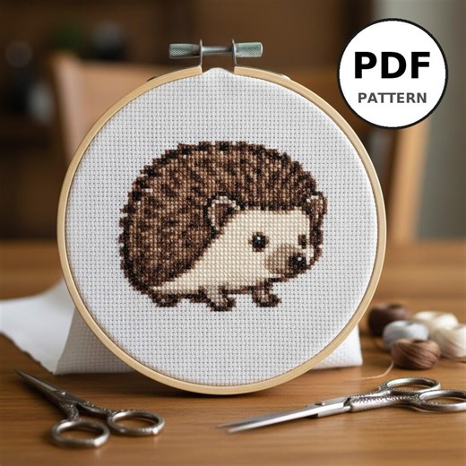 Hedgehog Cross Stitch Pattern, Small Animal Embroidery Design, 100x100 Stitches, 10 DMC Colors, Cute Woodland Creature PDF Chart - Etsy