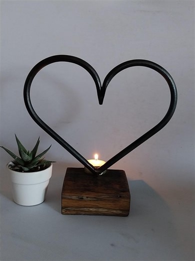 Forged Steel Heart Decor.wedding Heart Decor Oak Stand.rustic Metal Heart for Table. - Etsy