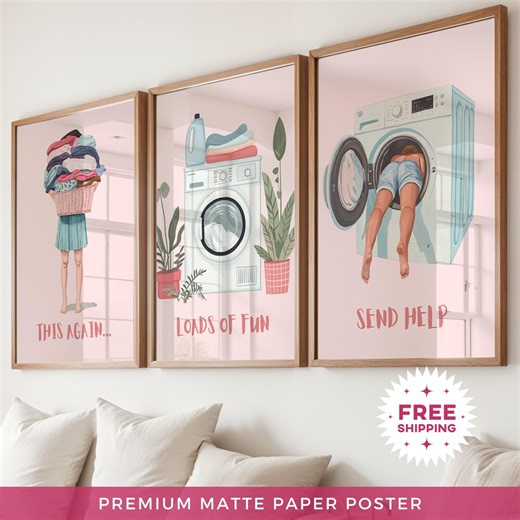 Set of 3 Laundry Quote Wall Decoration, Funny Washing Machine Print Artwork, Unframed Decor - Etsy