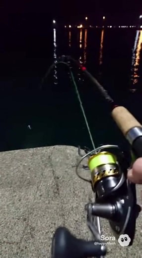 夜の港の泳がせ釣り。このドラグ音、本物？AI？ 30年以上の釣り人がAI動画生成に挑戦🎣🤖 #釣り #釣り動画 #泳がせ釣り #防波堤 #夜釣り