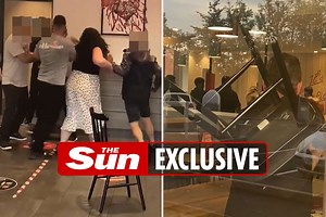 Shocking moment 'Wild West' 10-man brawl erupts in KFC