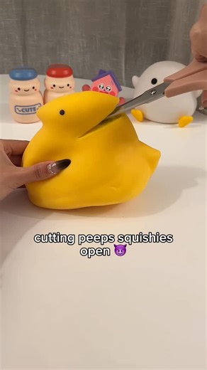 little bean •ᴗ• | peeps are always in season, i dare you to disagree 😠 cutting open peeps storebought squishies! #asmr #review #satisfying #squishy #fail | Instagram