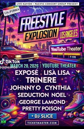 Los Angeles 🔥 get ready for the ultimate throwback night! 🎶 Freestyle Explosion is taking over the YouTube Theater 📅 March 28, 2026 Live on one stage: ✨ Exposé ✨ Lisa Lisa ✨ Trinere ✨ Johnny O ✨ Cynthia ✨ Seduction ✨ Noel ✨ George LaMond ✨ Pretty Poison 🎧 DJ Slice This is pure freestyle history. Don’t miss it 💃🕺 🎟️ Tickets on Ticketmaster #fypoldiesvibe #FreestyleMusic #LosAngeles #YouTubeTheater
