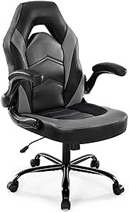 DUMOS Computer Gaming Desk Chair - Home Office Ergonomic PU Leather Lumbar Support, Height Adjustable High Back Video Game with Flip-up Armrest, Rolling Swivel for Adults