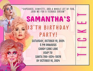 Katy Perry Ticket Style Birthday Invites -TEMPLATE - Etsy