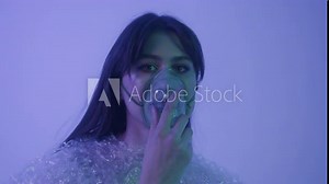 Girl in an oxygen mask. The girl suffocates from the amount of plastic and polyethylene.