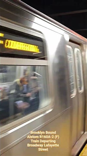 MTA NYCT Subway: Brooklyn Bound Alstom R160A-2 (F) Train Departing Broadway Lafayette Street