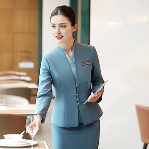 [Hot Item] Modern Fashion Women Short Sleeve Receptionist Uniform Manager Uniform for Waitress