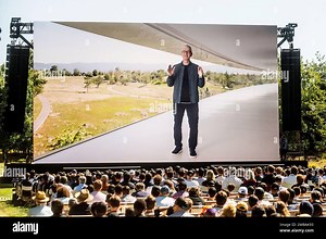 Apple CEO Tim Cook is shown on a video display as he speaks Monday, June 6, 2022, during the keynote presentation of Apple's World Wide Developer Conference on the campus of Apple's headquarters in Cupertino, Calif. (AP Photo/Noah Berger Stock Photo - Alamy