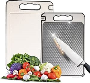 Stainless Steel Chopping Board for Kitchen - 14"x9.8" Double Sided Large Cutting Board for Meat/Vegetables, Scratch-Resistant Chopping Board with Built-in Knife Sharpener,Juice Grooves & Handle(Large)