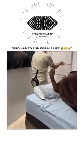BeeBromy on Instagram: "The video is a hilarious short skit featuring two friends sharing a bed. One says, “Good night, bro,” before falling asleep. Suddenly, the other wakes up in shock, yanks off the blanket, and grabs a broom to poke and chase his friend—who has a frying pan strapped to his back as a comedic form of “armor.” Chaos ensues as the pan-clad friend frantically runs around the room, dodging playful hits while the pursuer swings random items. The clip captures the absurdity and humo