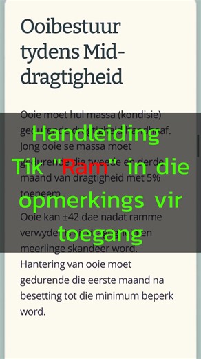 “Ek is al vir meer as 30 jaar betrokke in die skaapbedryf en ek sien nog daagliks dat boere sukkel met eenvoudige goed soos Rambestuur en Ooibestuur” Boere kla gereeld teenoor my dat hulle sukkel om wins te maak uit hul skaapboerdery. As ek dan vra hoe lyk hul doelwitte op die belangrikste winsdrywers dan weet hulle nie waarvan ek praat nie. Die werklikheid is… Die meeste skaapboere het nooit behoorlike opleiding gekry in stelselgedrewe skaapbestuur nie. Dis meestal sakboekies, oorvertelde raad,