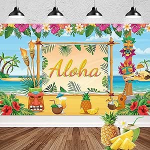 Hawaiian Aloha Party Banner Backdrop Decorations - 71 x 43 In,Large Luau Tropical Summer Beach Pool Sign Backdrop Background Photography for Birthday Luau Beach Tiki Party Themed Supplies